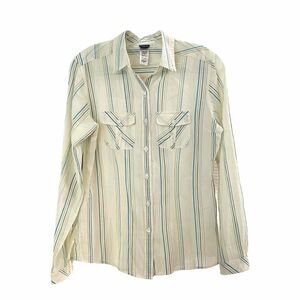 Patagonia Women’s Striped Button Down – Cream/Blue, Size 8, Pre-Loved